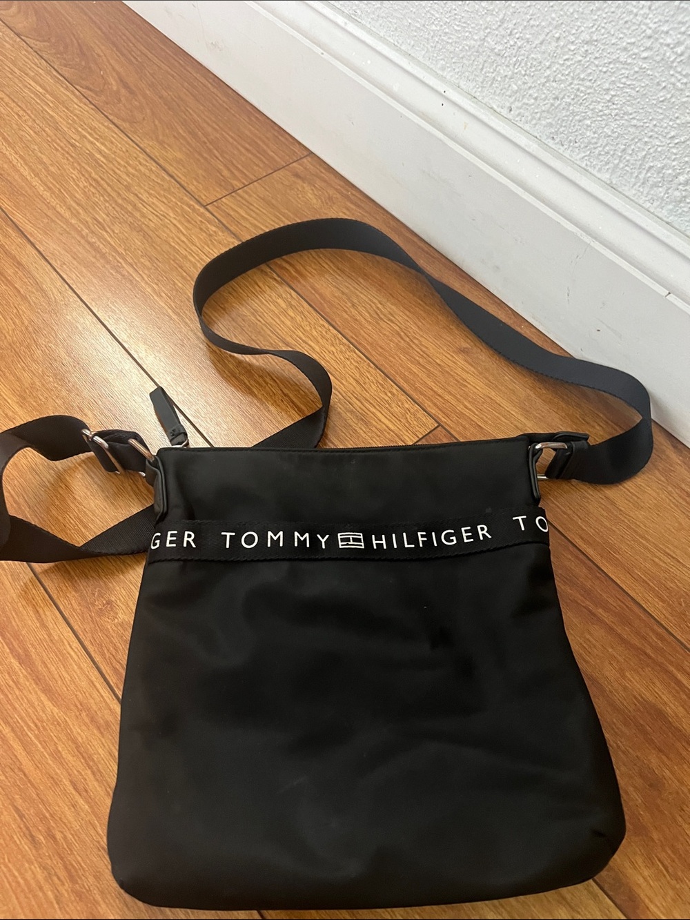 Tommy Hilfiger Black Nylon Crossbody Messenger with Logo Band